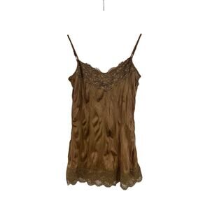 Y2K Brown Crinkle Lace Cami Tank Top Maurices Womens Size Small Fairy Coquette